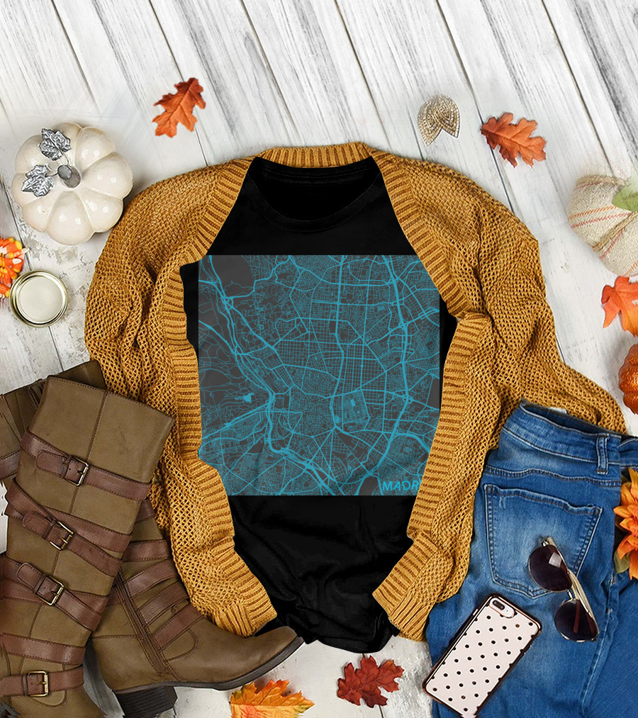 Madrid Street Map in Blue T-Shirt