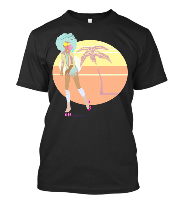 Roller Beach Sunset Vibes Afro Retro Skater With Palm Tree T-Shirt