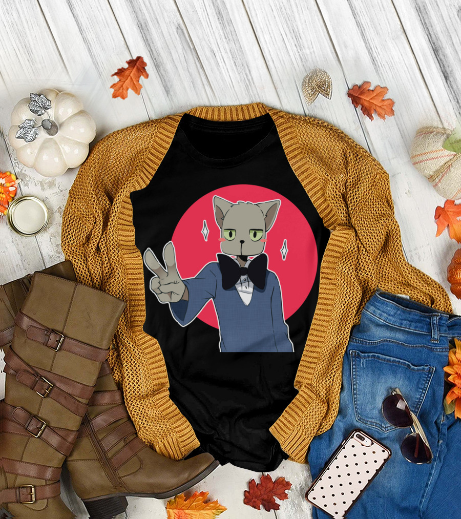 Maestro Gato Peace Sign Glasses Bow Tie Anime T-Shirt