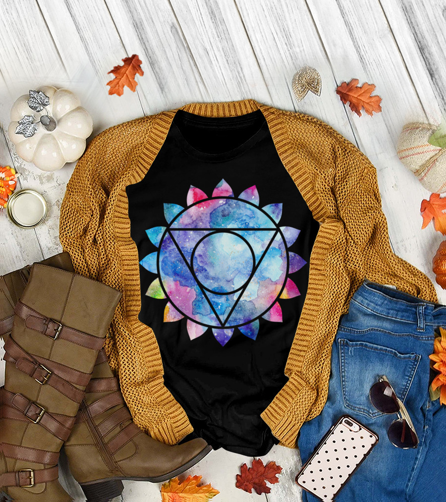 Chakra Vishuddha Colorful Mandala Symbol Navy Sky Watercolor T-Shirt