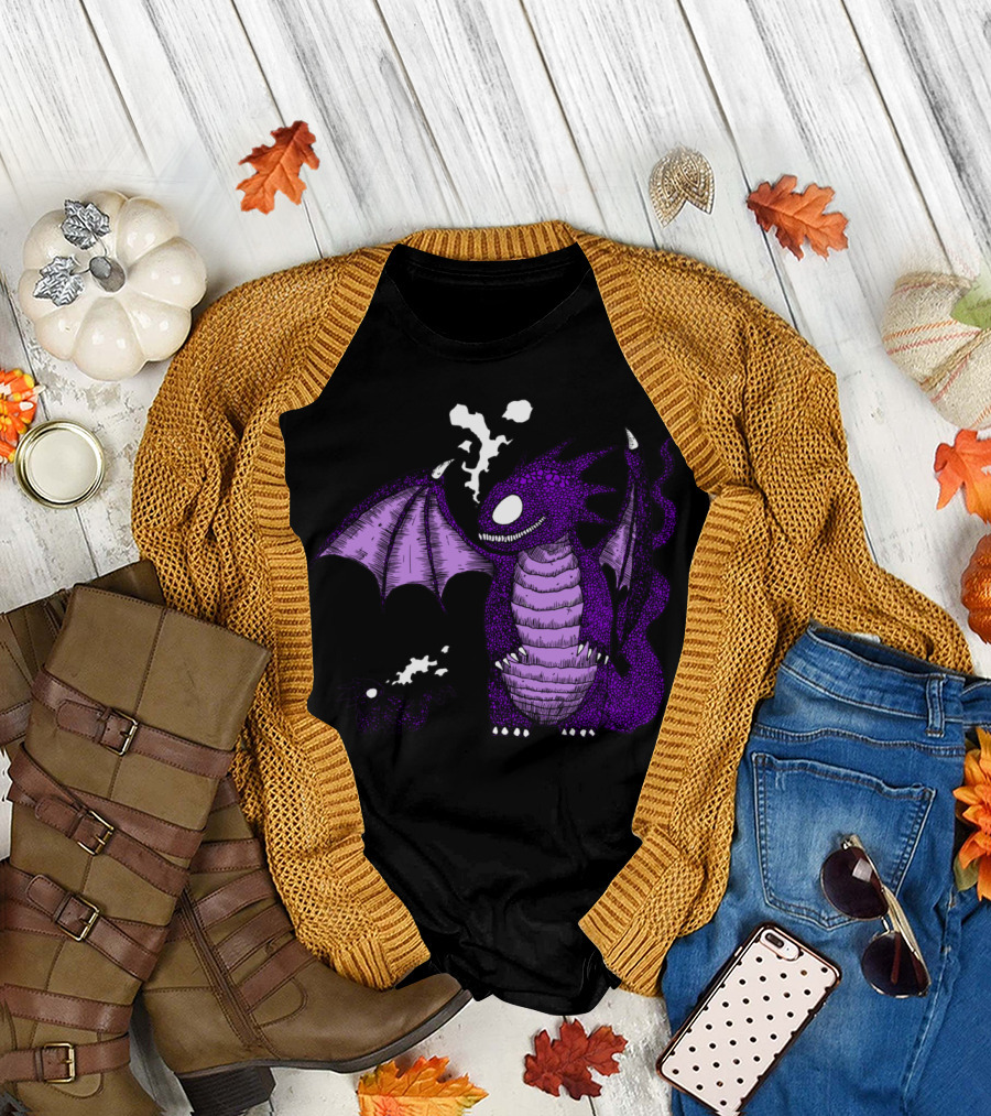 Dragons Purple Fantasy Creature with Smoke and Wings T-Shirt
