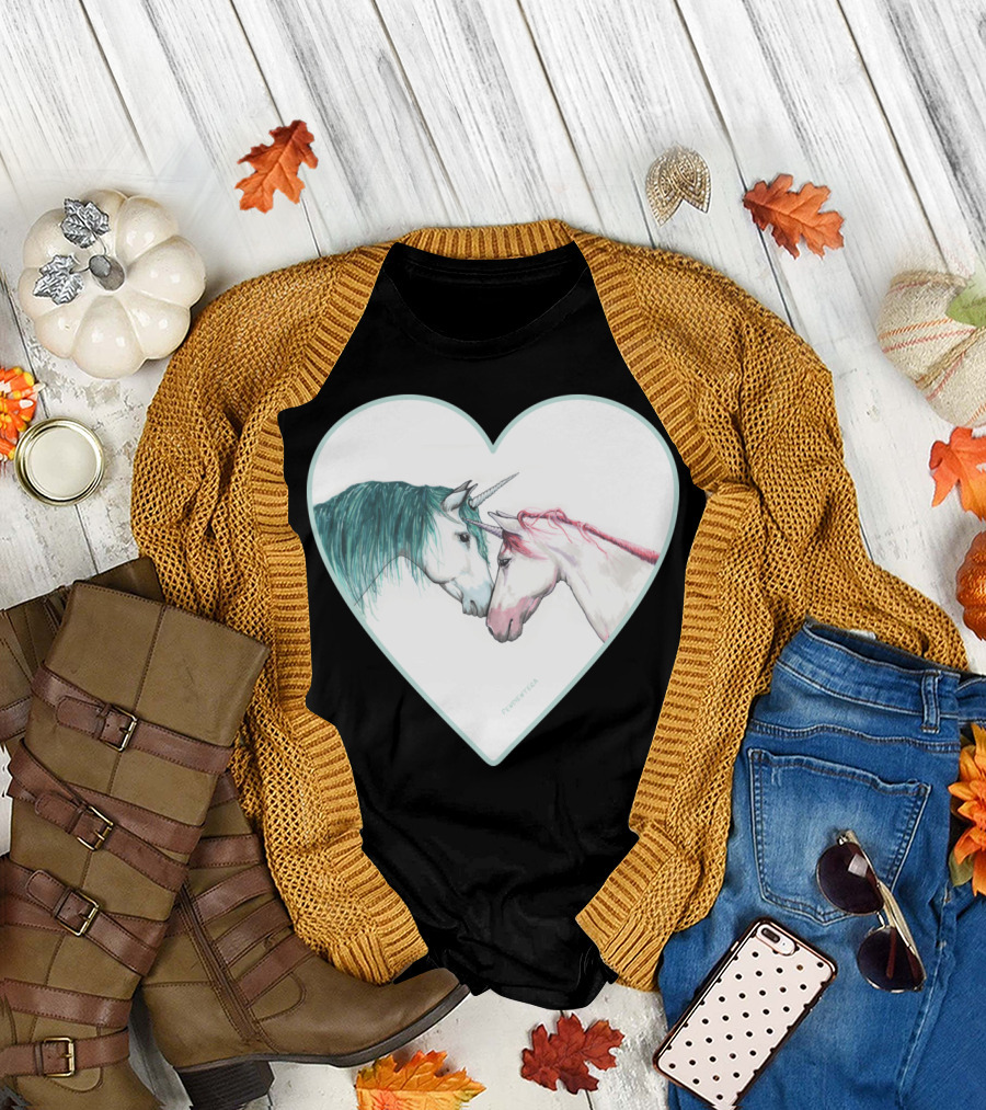 Unicorns In Love Heart Embrace by Pikomatika T-Shirt
