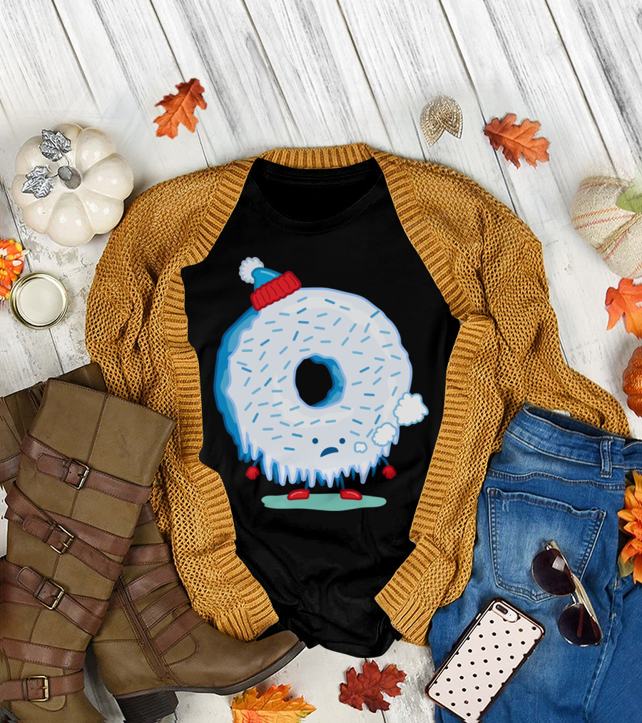 The Frigid Donut in Winter Hat and Mittens Shivering T-Shirt