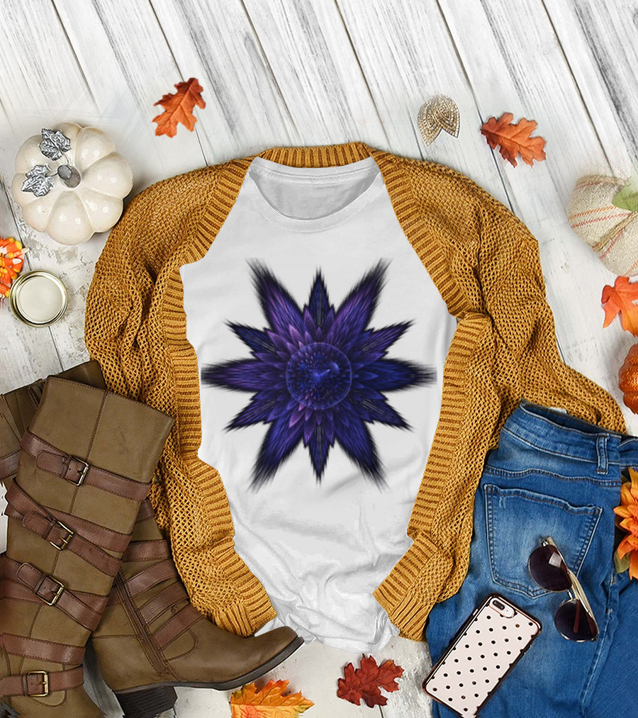 Purple One Fractal Starburst Blossom T-Shirt