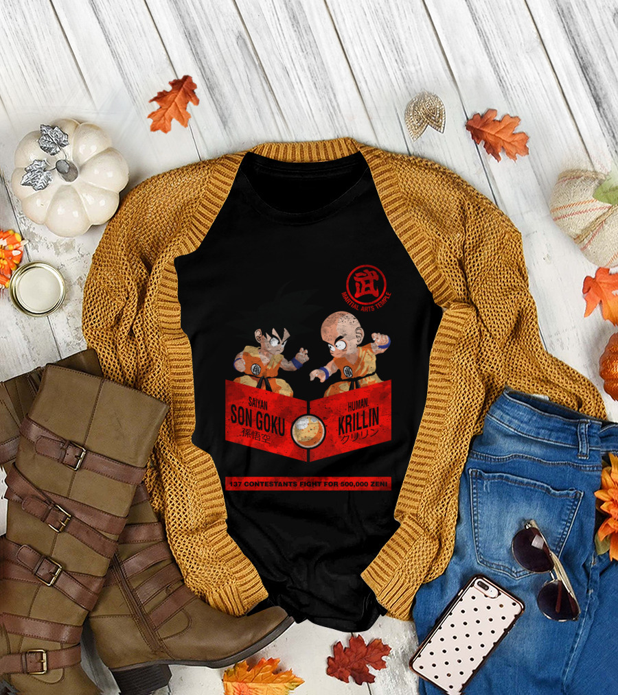 The Battle of Champions Age 750 Saiyan Son Goku vs Human Krillin Martial Arts Temple 21st Tournament 137 Contestants Fight for 500,000 Zeni T-Shirt