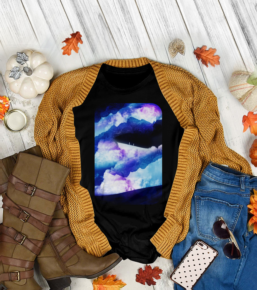 Purple State of Isolation Cloud Layers and Silhouetted Paths T-Shirt