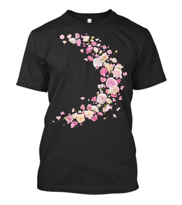 Rosa Pink And White Roses With Butterflies Crescent Shape T-Shirt