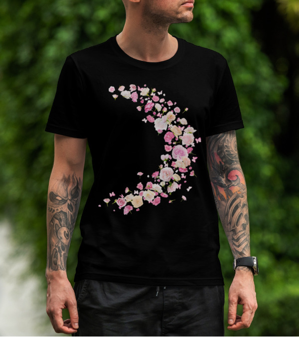 Rosa Pink And White Roses With Butterflies Crescent Shape T-Shirt