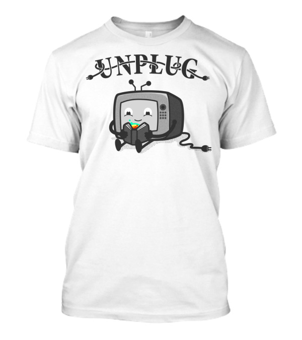 UNPLUG TV Reading Book Vintage Robot T-Shirt