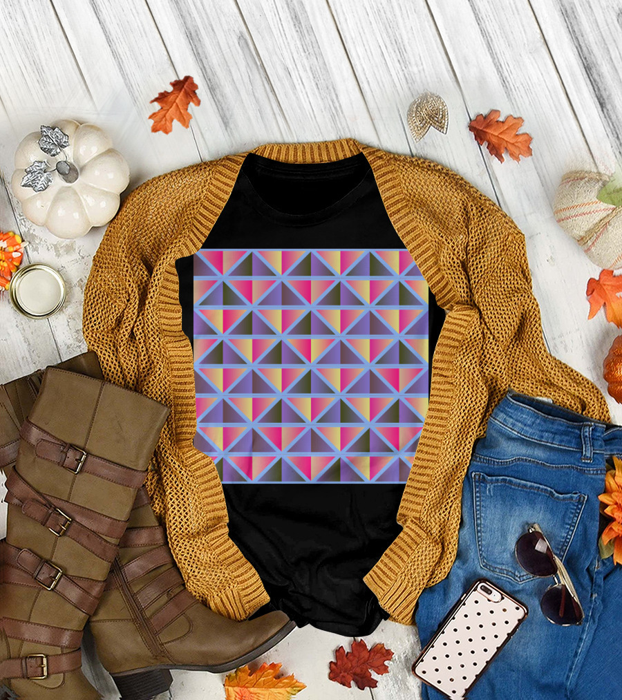 Purple Blue Gradient Geometric Triangles T-Shirt