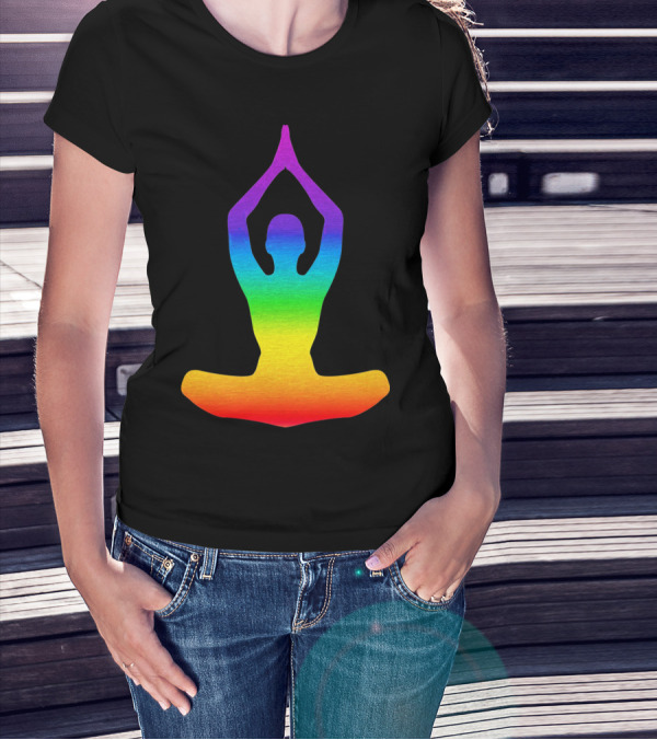 Chakra Yoga Rainbow Meditation Pose T-Shirt