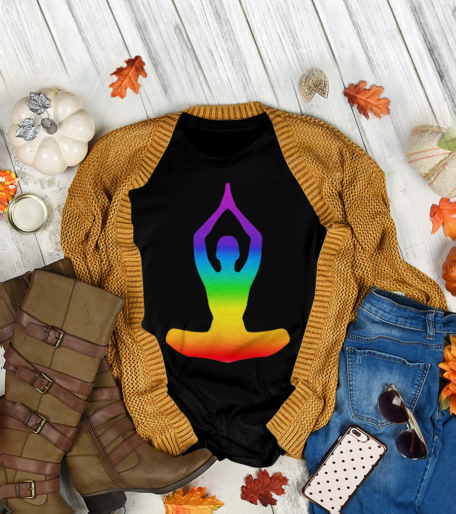 Chakra Yoga Rainbow Meditation Pose T-Shirt