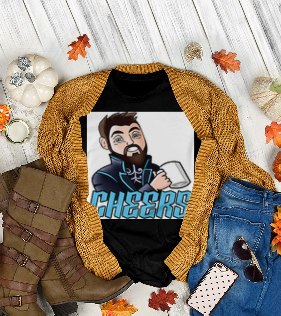 Cheers Emote Mug by Themight Character Holding White Cup T-Shirt