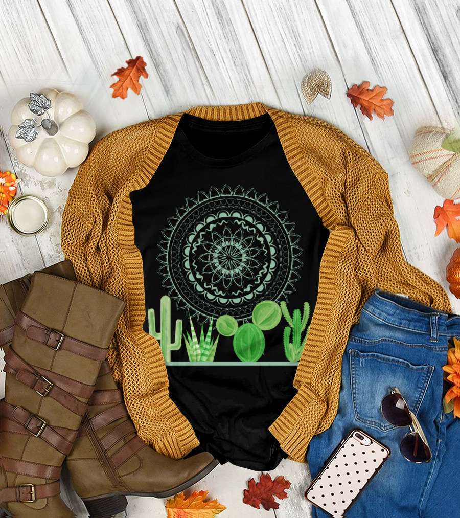 Mint Mandala Cactus Festival Fiesta T-Shirt
