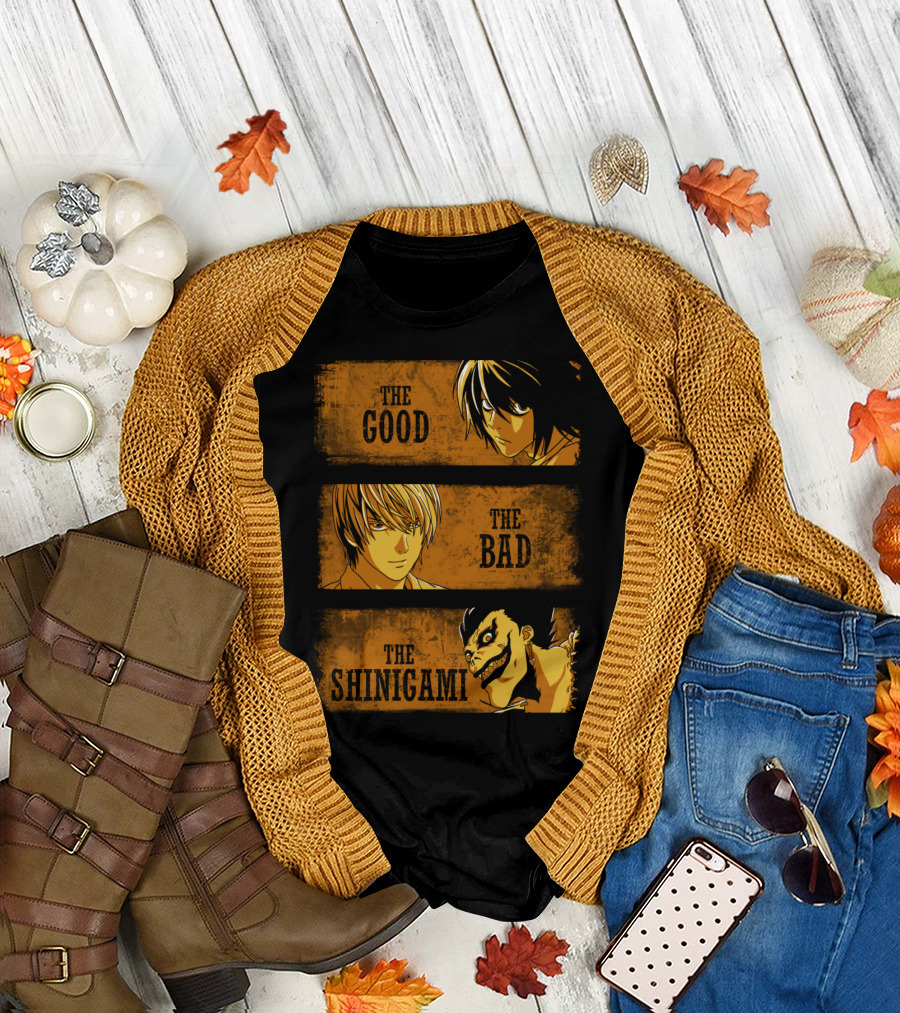 The Good The Bad And The Shinigami Death Note Characters L Light Ryuk T-Shirt