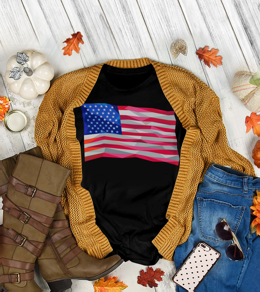 USA Flag Stars And Stripes Low Polygon Stylish T-Shirt