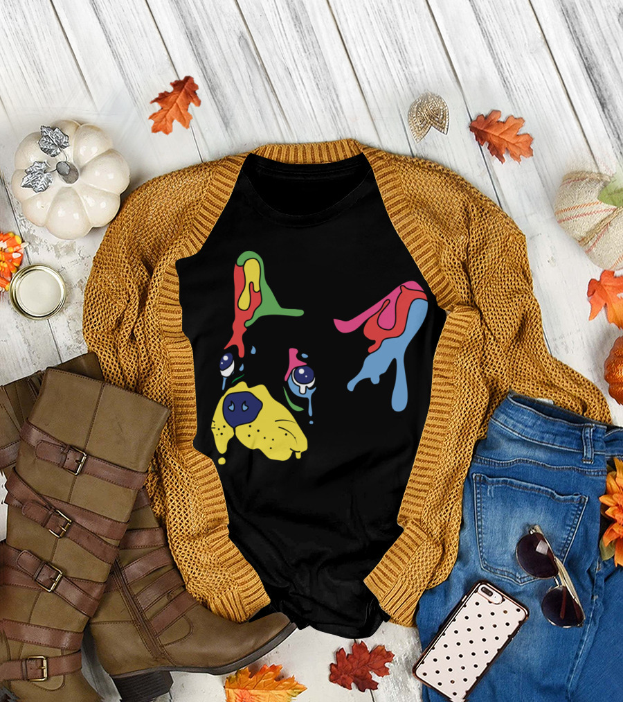 Oh Boy Colorful Dripping French Bulldog Face T-Shirt