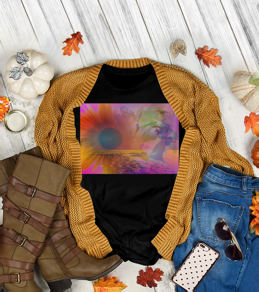Sunflower Reflection Vision Sunset and Butterfly Colors T-Shirt