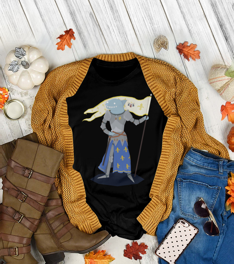 Joan Of Shark Knight in Armor with Fleur-de-lis Banner T-Shirt