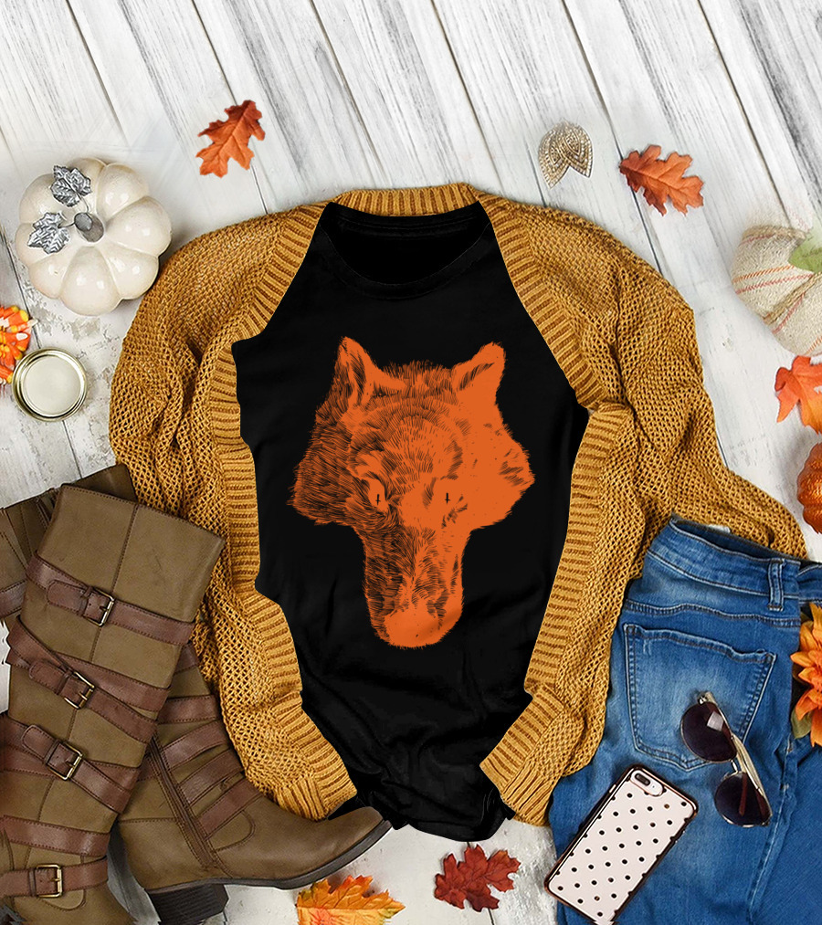 Orange Coyote Head Sketch T-Shirt