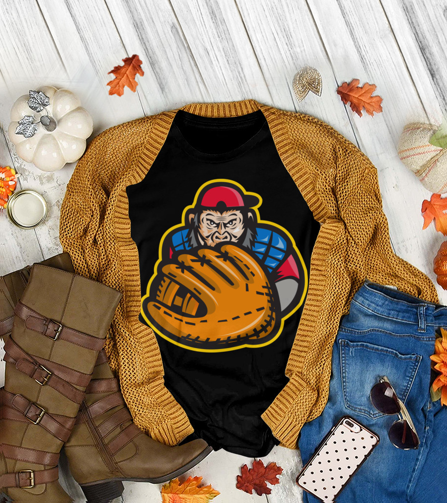 Chimpanzee Catcher Baseball Glove T-Shirt