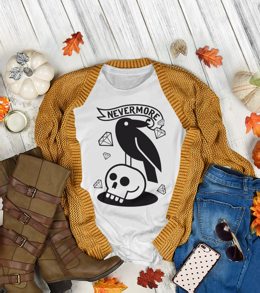 Nevermore Raven Skull with Diamonds T-Shirt