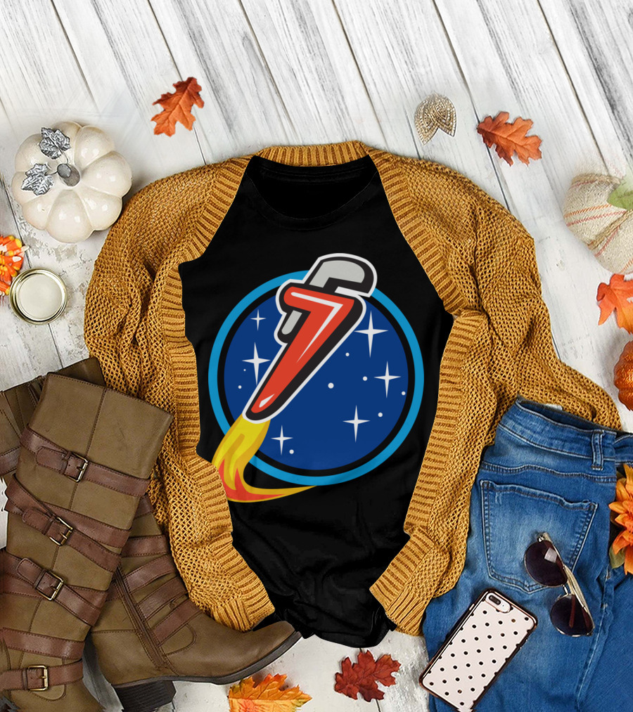 Pipe Wrench Blasting Off into Space-Orbit Stars T-Shirt