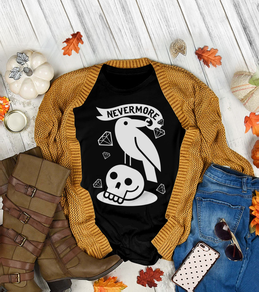 Nevermore Raven Skull Diamonds T-Shirt