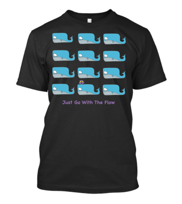Just Go With The Flow Blue Whales And Purple Octopus T-Shirt