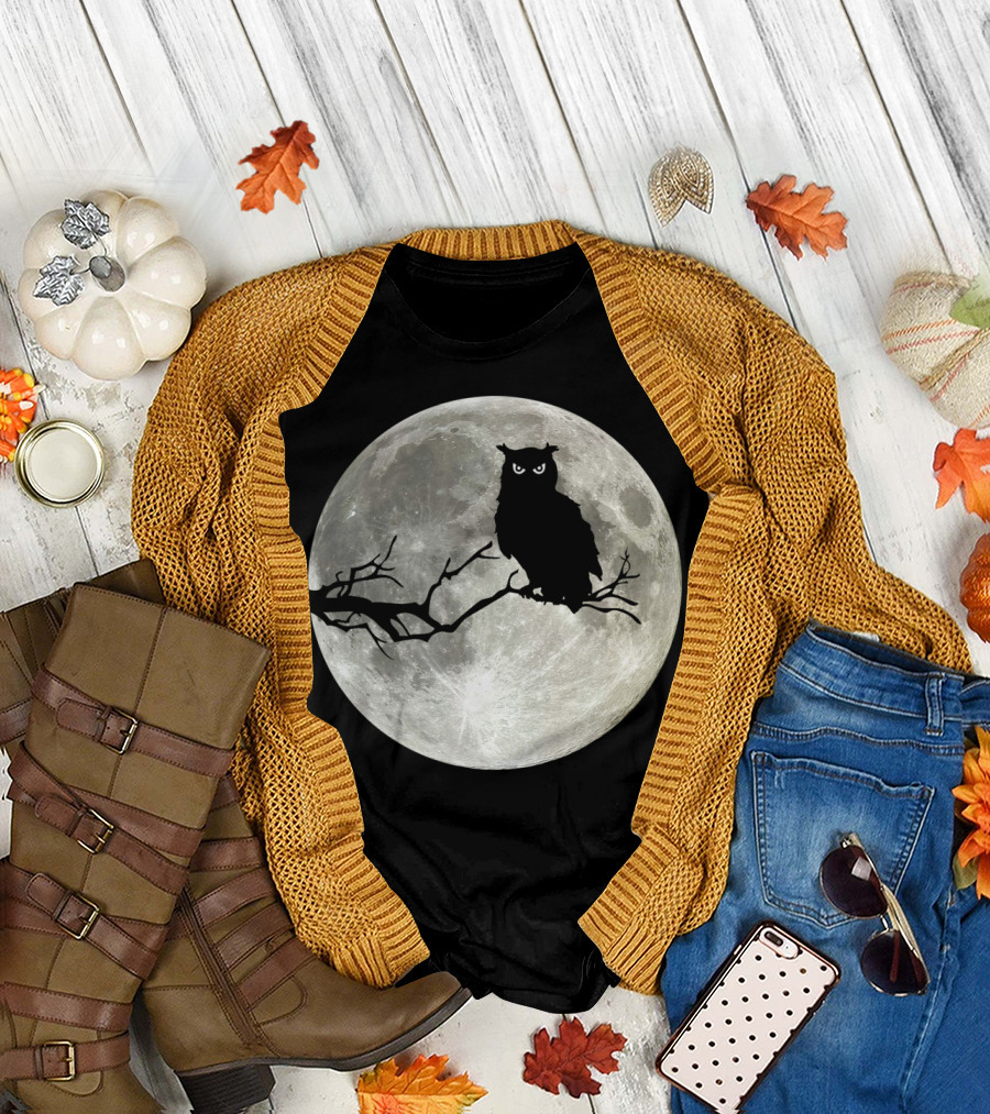 The Owl Silhouette Against The Full Moon T-Shirt