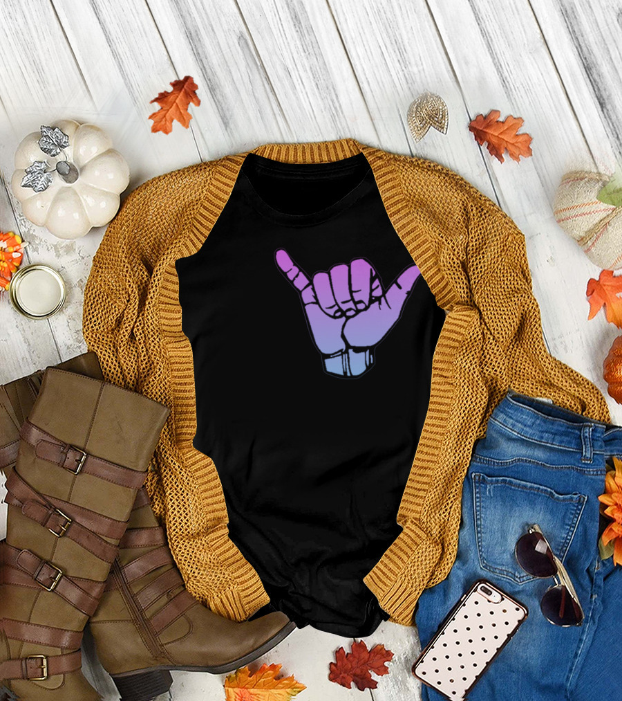Ombre Shaka Hand Gesture Icon in Gradient Pastel Colors T-Shirt