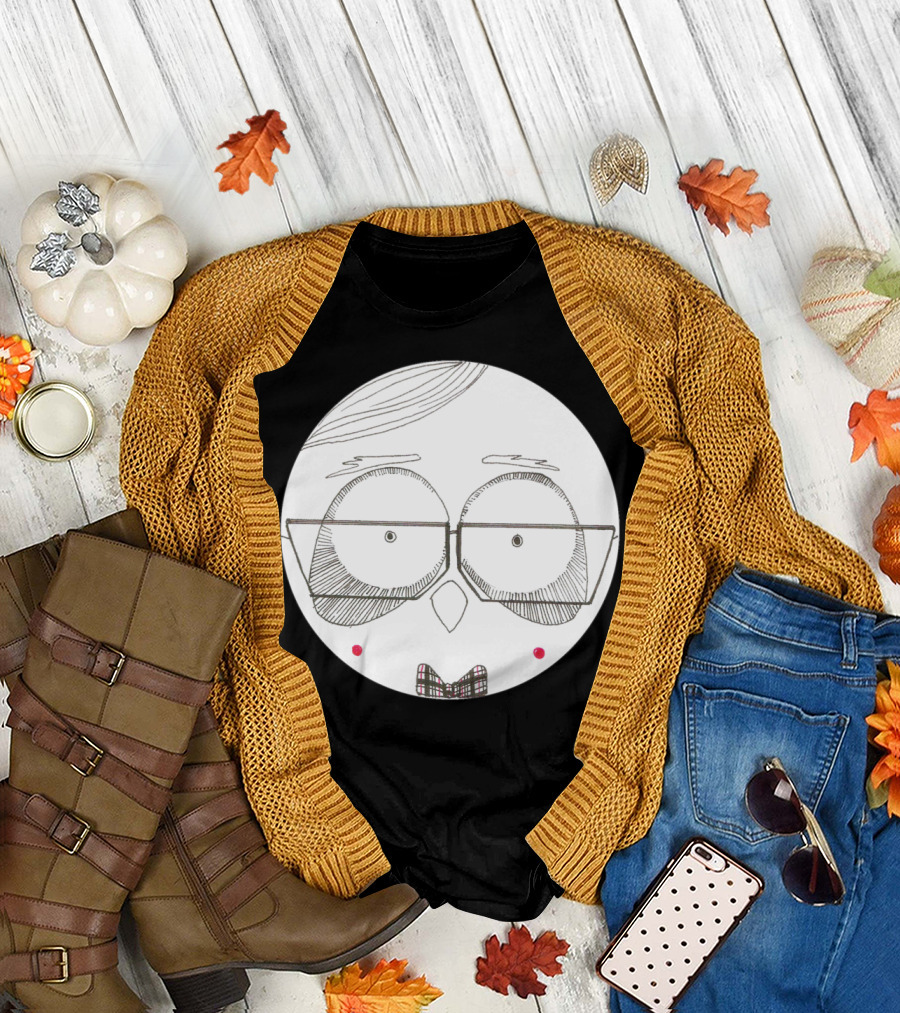 Cool in School Alex Nerdy Sketch Glasses and Bowtie Round Face T-Shirt