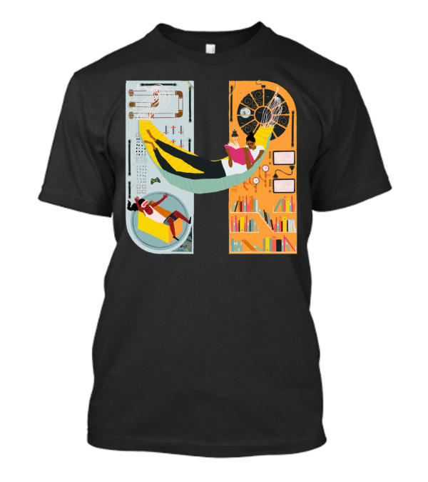 Reading In Space With Books And Futuristic Gadgets In A Cozy Hammock T-Shirt