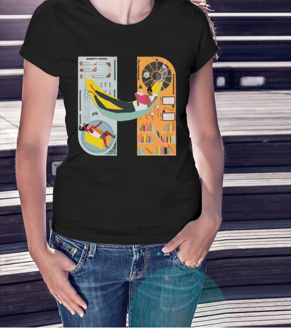 Reading In Space With Books And Futuristic Gadgets In A Cozy Hammock T-Shirt
