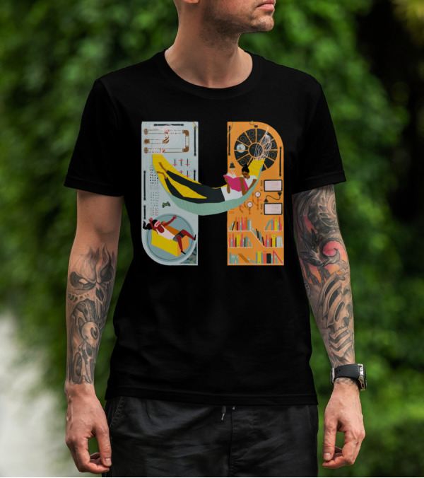 Reading In Space With Books And Futuristic Gadgets In A Cozy Hammock T-Shirt