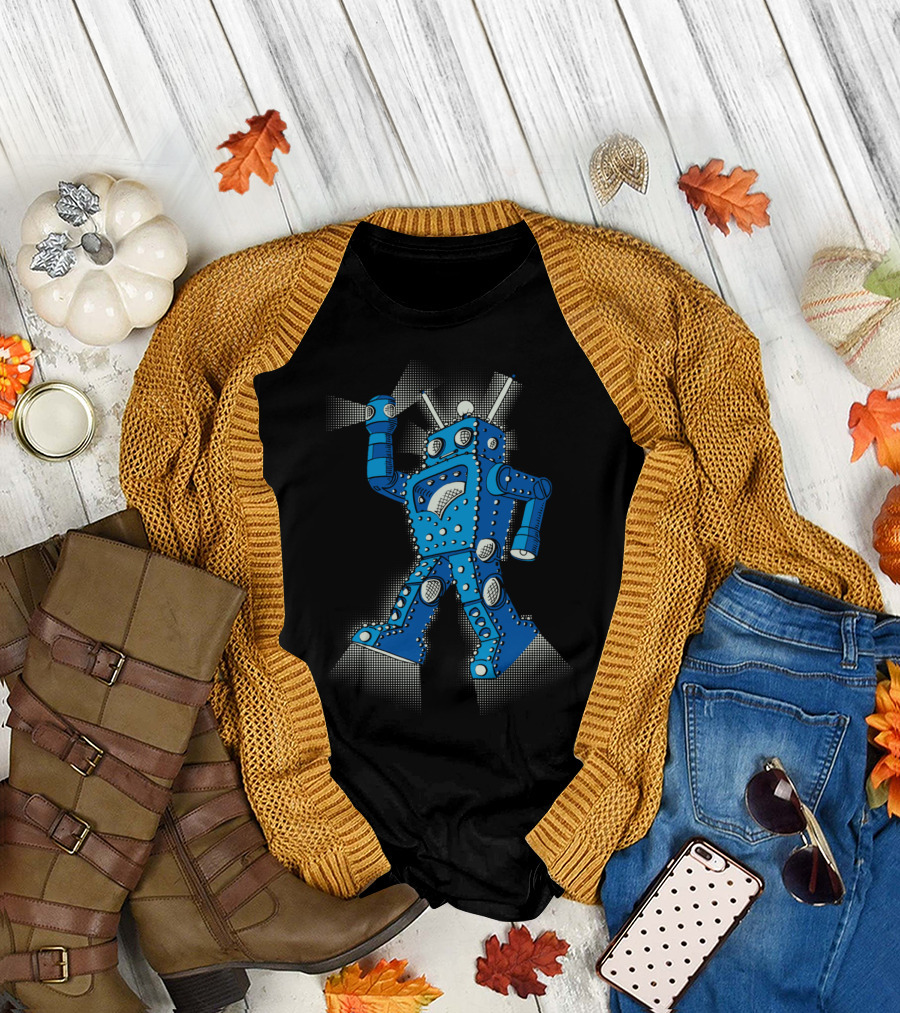 Lightbot Blue Retro Robot with Antenna and Rivets T-Shirt