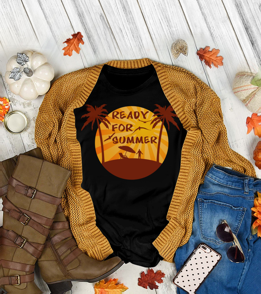 Ready For Summer Palm Trees Beach Chair Sunset T-Shirt