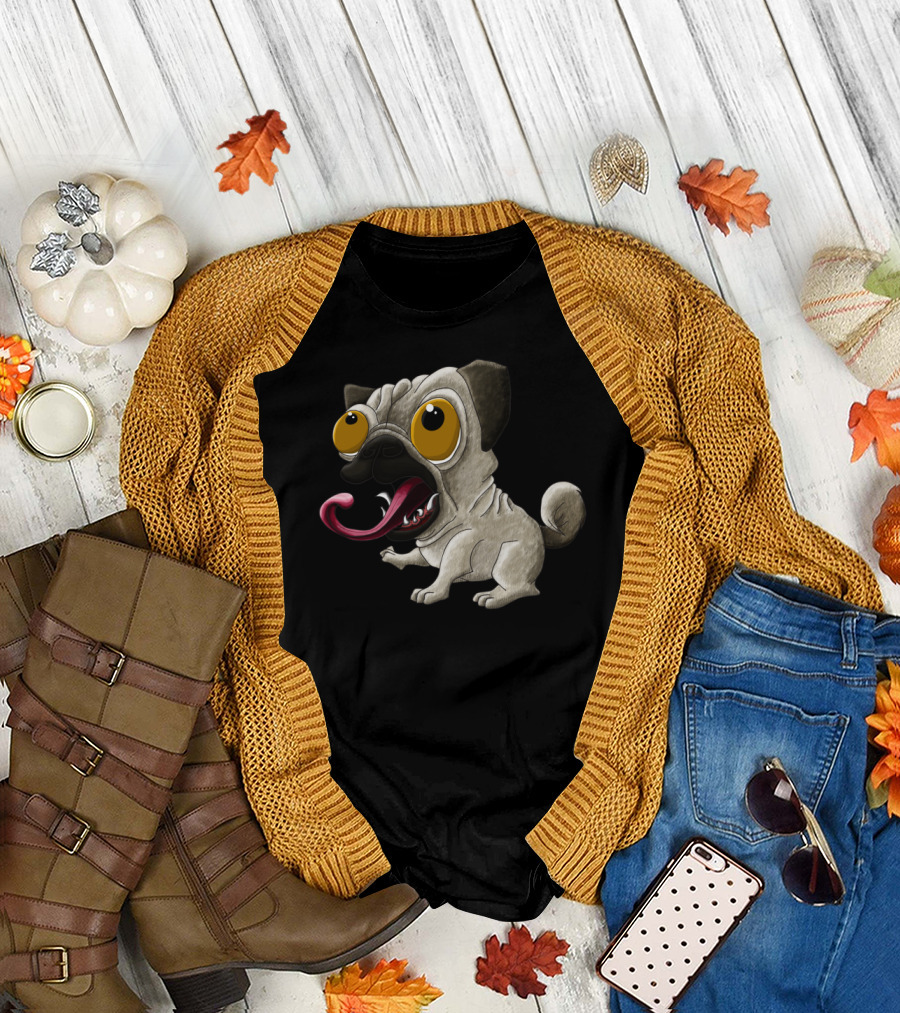 Wide-Eyed New School Pug with Long Tongue T-Shirt