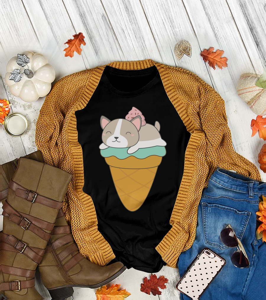 Kawaii Puppy Dog Ice Cream Cone Delight T-Shirt