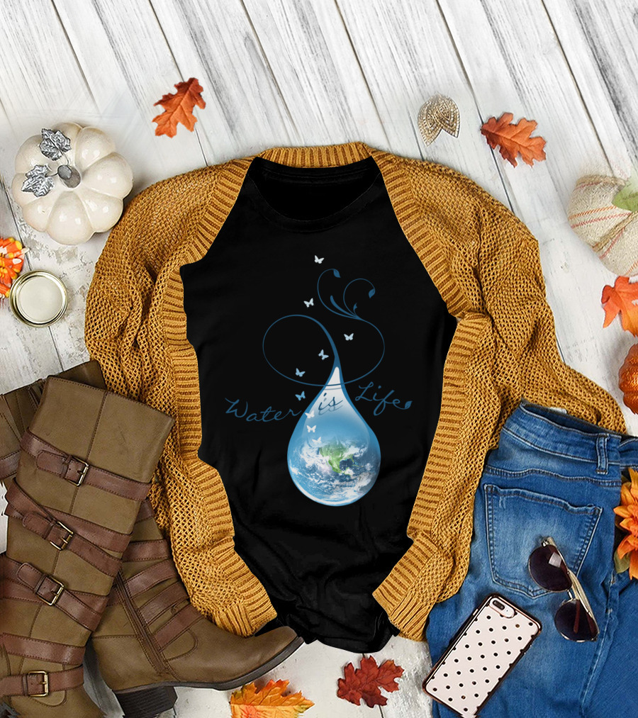 Water Is Life Earth and Butterflies T-Shirt