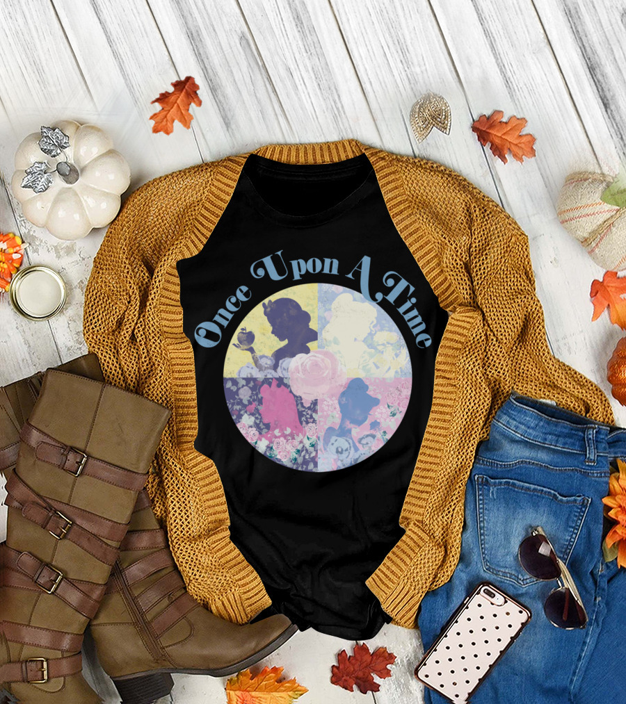 Once Upon A Time Princesses Silhouette Circle with Floral Background T-Shirt