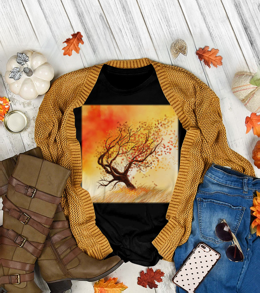 Fall Tree Dream Whimsical Autumn Leaves Dance T-Shirt
