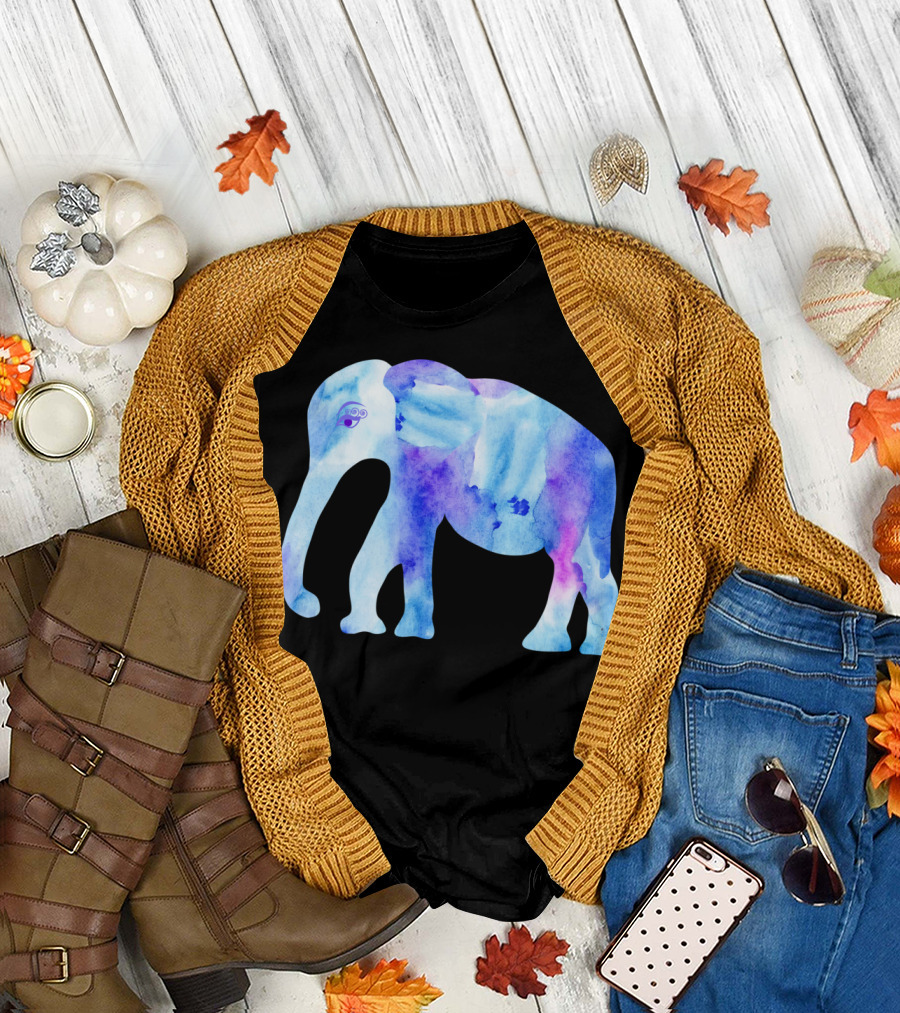 Watercolor Elephant Blue Purple Abstract T-Shirt