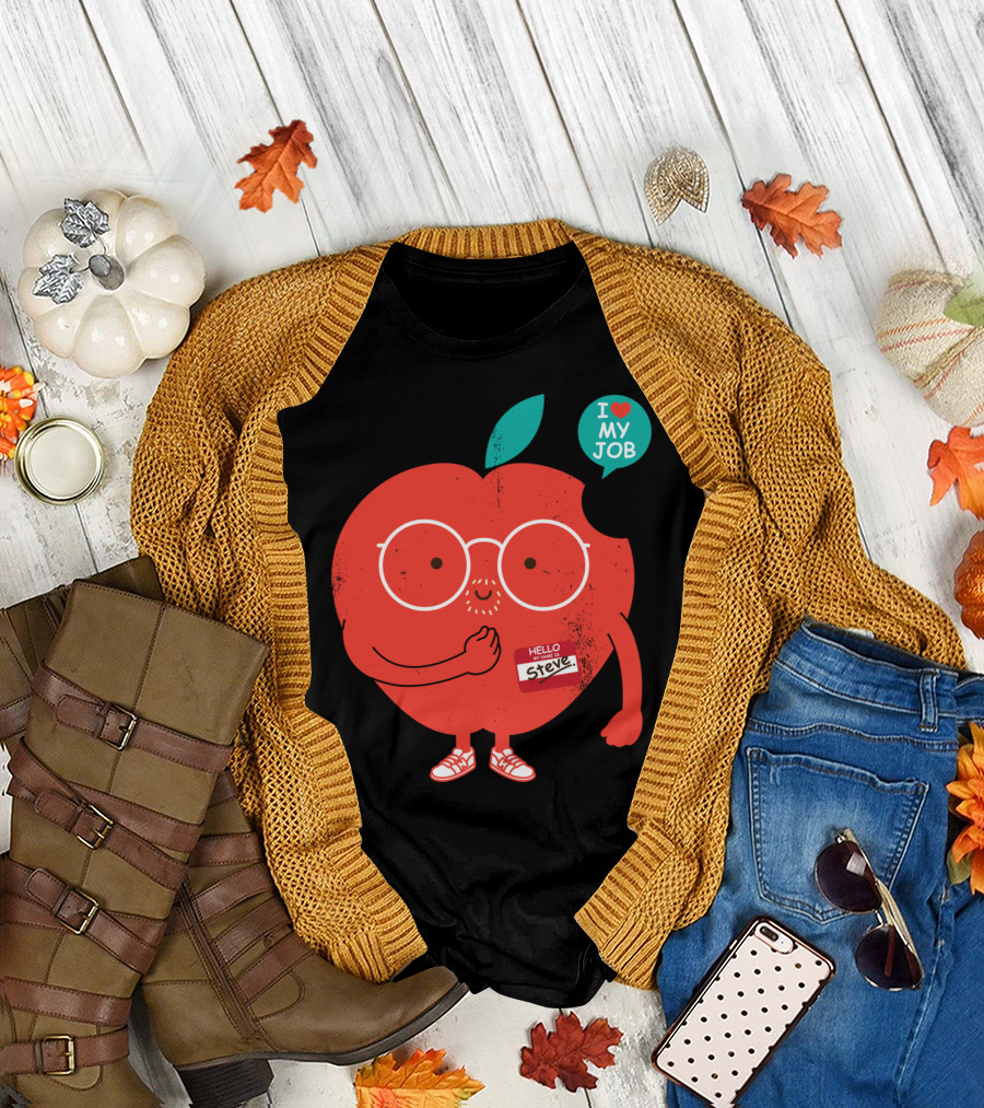 Hello Steve Apple Character Loves My Job T-Shirt