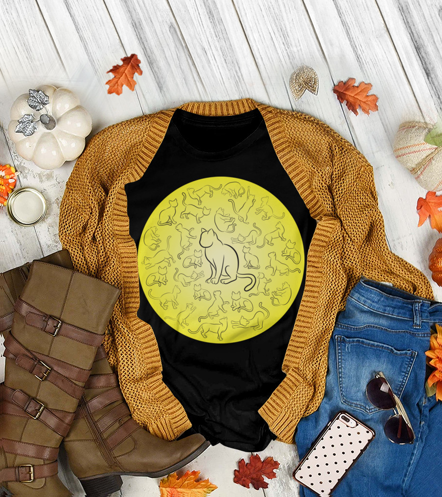 Playful Cat Silhouettes in Circle T-Shirt