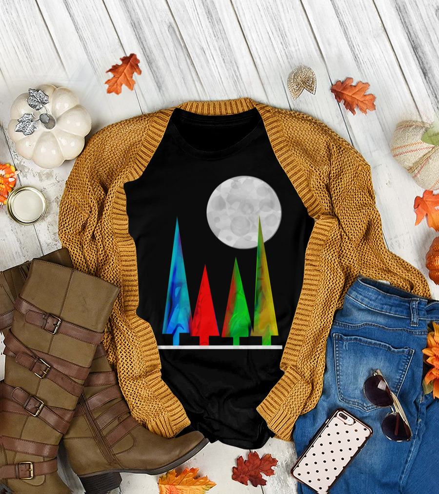 Moon Forest Colorful Trees Under Full Moon T-Shirt