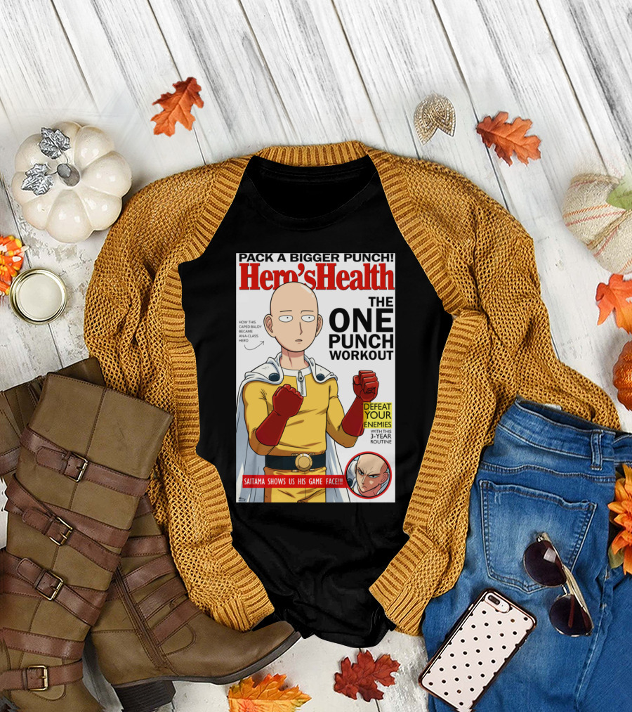 Hemo's Health the One Punch Workout Saitama Shows Us His Game Face Defeat Your Enemies with This 3-Year Routine T-Shirt