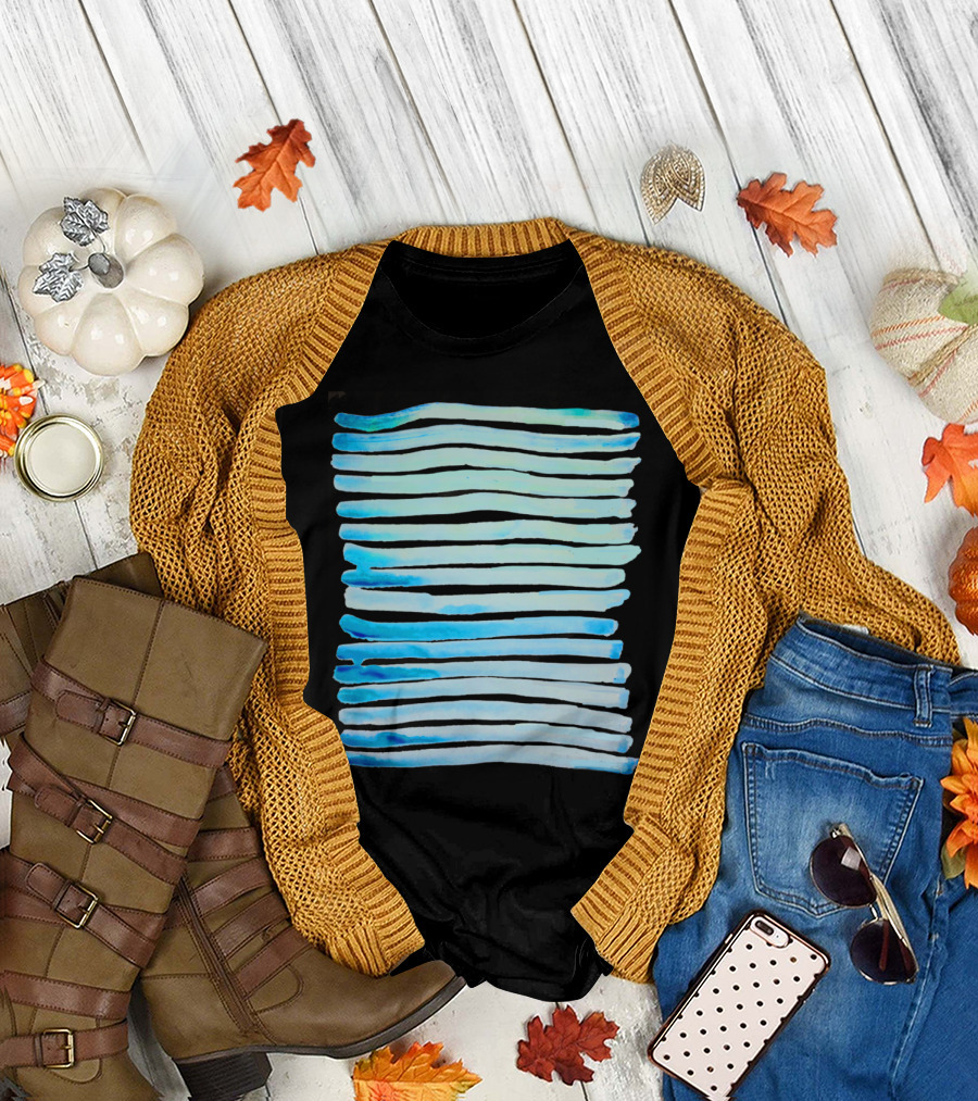 New Year Blue Water Lines Abstract Wave Stripes T-Shirt