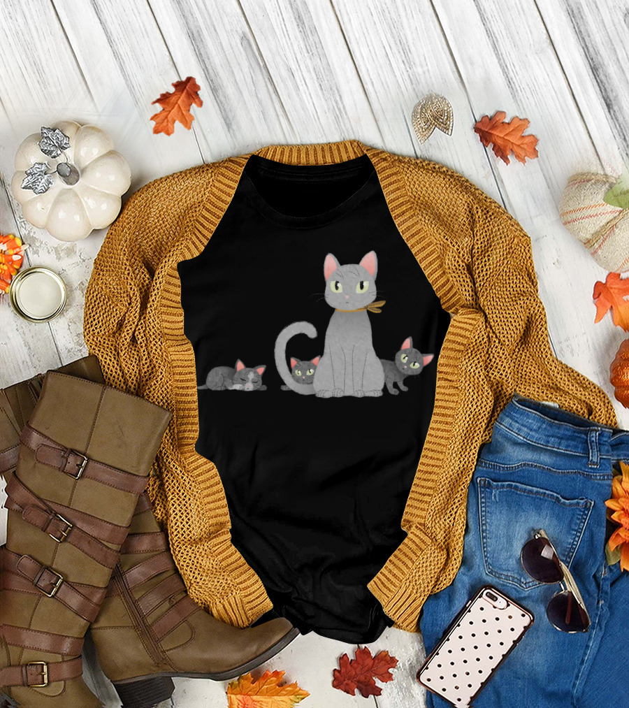 Family Of Cats Sticker Cute Cartoon Cat Family T-Shirt