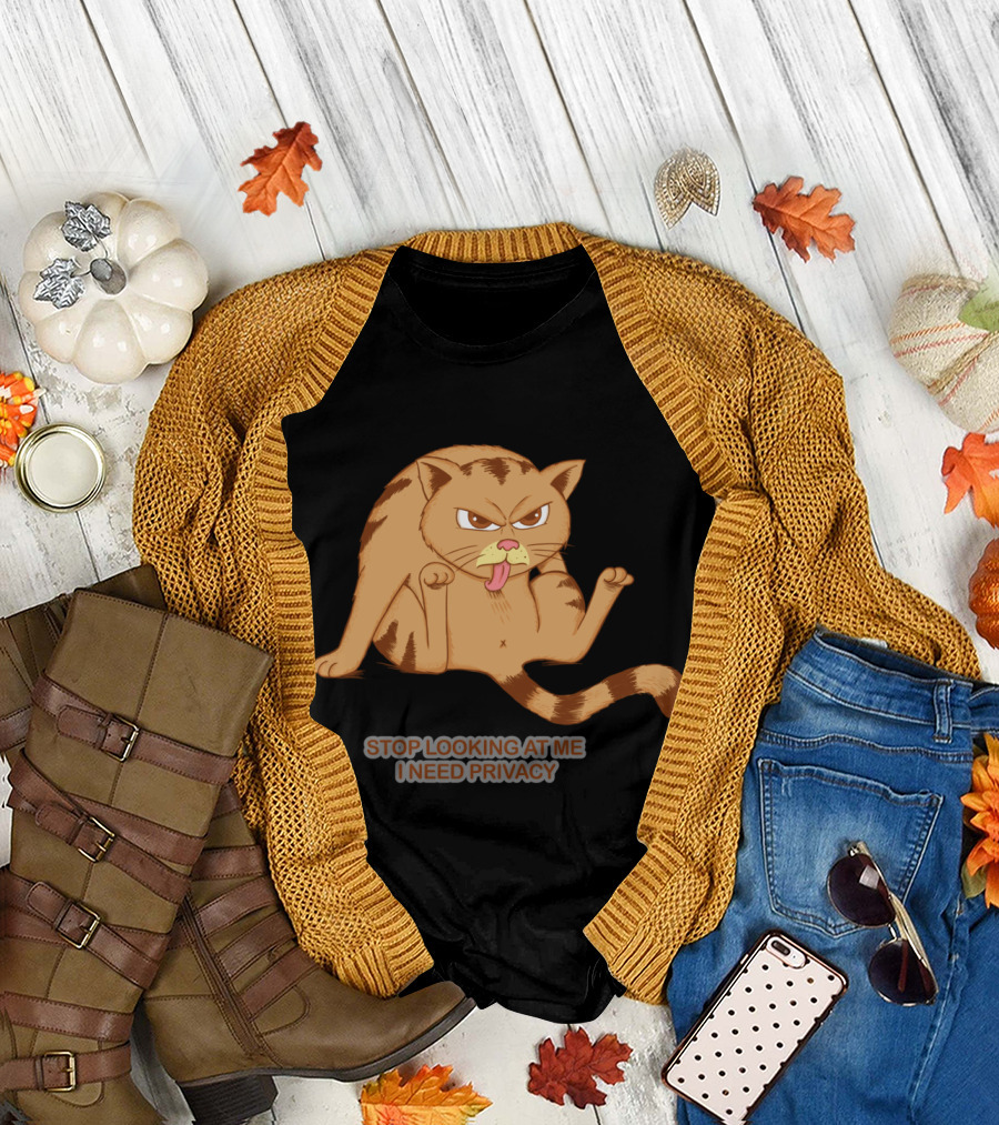 Stop Looking At Me I Need Privacy Angry Cat Sitting with Tongue Out and Raised Paws T-Shirt